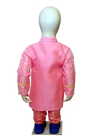 Stylish Pink Cotton Blend Self Pattern Sherwanis For Boys-thumb1