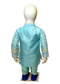 Stylish Blue Cotton Blend Self Pattern Sherwanis For Boys-thumb1