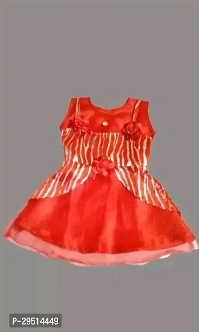 Elegant Orange Cotton Blend Self Pattern Frocks For Girls-thumb0