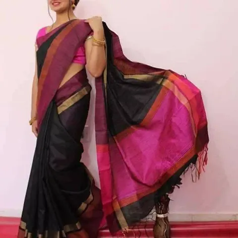 Raw Silk Sarees With Contrast Pallu And Blouse Piece
