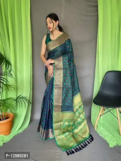 Designer Bandhej Patola Silk Saree with Weaving Gold Zari Border with Tassels.-thumb0