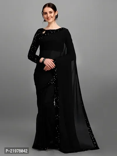 RICH BLACK TUBELIGHT WORK DOUBLE GEORGETTE SAREE - Pehnawahh