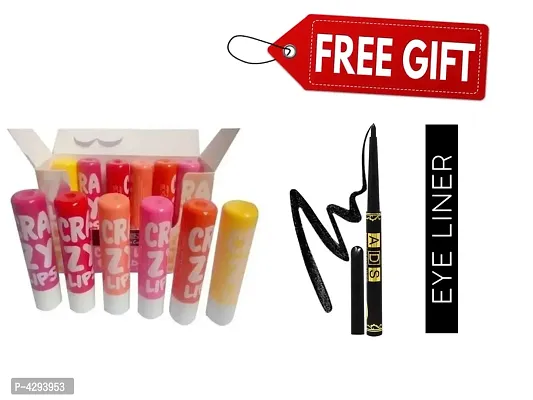 Crazy Lips Balm For Smooth Lips Pack Of 12 With 1 Smudge Proof Kajal
