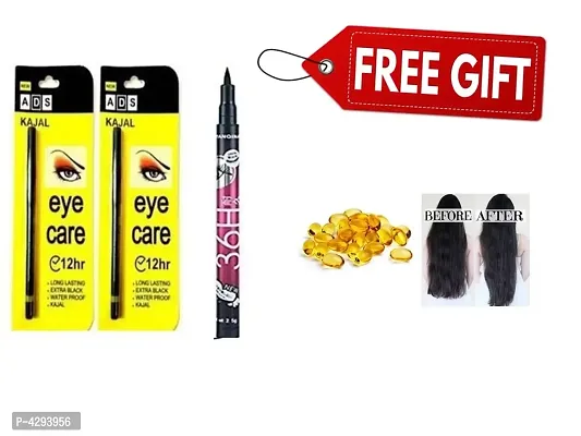 ADS Smudge Proof Kajal Pack Of 2  36Hr Long Stay Kajal With Vitamin E Oil Capsule For Hair Growth