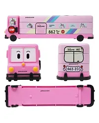 Cartoon Printed Bus Geometry Box Double Compartment Metal Body Pencil Case Pen Pencil Holder with Sharpener and Moving Tyres Like Bus Metal Pencil Box (Magic Multi  Colour For Girls)-thumb3
