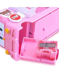 Pencil Box for Kids Bus with Moving Tyres  Sharpener for Kids Truck,Pencil Box for Girls n boys , Geometry Box for Magic Bus ( PINK OR BLUE only 1 pc)-thumb3