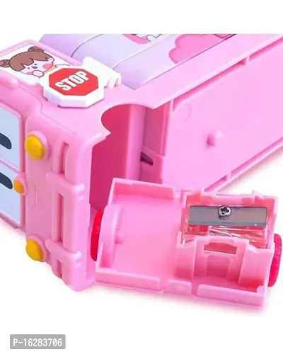 Pencil Box for Kids Bus with Moving Tyres  Sharpener for Kids Truck,Pencil Box for Girls n boys , Geometry Box for Magic Bus ( PINK OR BLUE only 1 pc)-thumb4