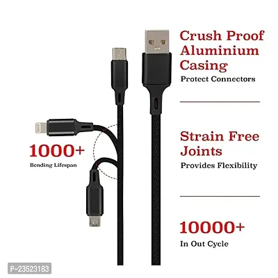 3 in 1 Nylon Braided 66W USB Fast Charging Cable Compatible with Type C, Lightning and Micro USB Port, Compatible with iPhone, iPad, Samsung Galaxy, OnePlus, Mi, Oppo, Vivo, iQOO, Xiaomi (Black, 1M)-thumb2