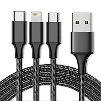 3 in 1 Nylon Braided 66W USB Fast Charging Cable Compatible with Type C, Lightning and Micro USB Port-thumb1