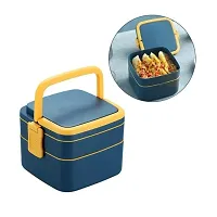 Farmer Double-Layer Airtight Square Lunch Box with Handle, 2 Compartment Tiffin with Handle  Push Lock, Plastic Tiffin Box for Travelling, School Kids  Office Exclusive. (Blue)-thumb3