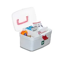 Farmer Portable Double Layers Medicine Cabinet First Aid Kit Medical Box Household Plastic Storage Box for Home Office Camping Travel etc- White/Red,-thumb2