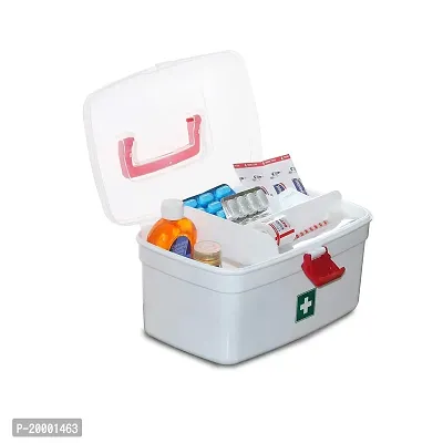 Farmer Portable Double Layers Medicine Cabinet First Aid Kit Medical Box Household Plastic Storage Box for Home Office Camping Travel etc- White/Red,-thumb3