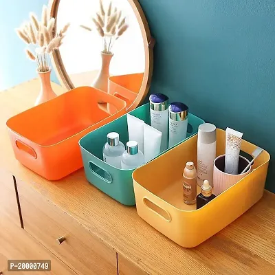 FARMER 3 Pieces Plastic Storage Basket Multipurpose Colorful for Kitchen  Home Organiser Box for Wardrobe, Fruits Vegetables, Toys, 3 PCS (MULTICOLOUR)-thumb5