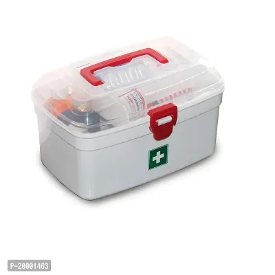 Farmer Portable Double Layers Medicine Cabinet First Aid Kit Medical Box Household Plastic Storage Box for Home Office Camping Travel etc- White/Red,-thumb0