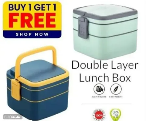 Bright Colored Plastic Double Layered Tiffin Box Microwave Proof Lunch Box