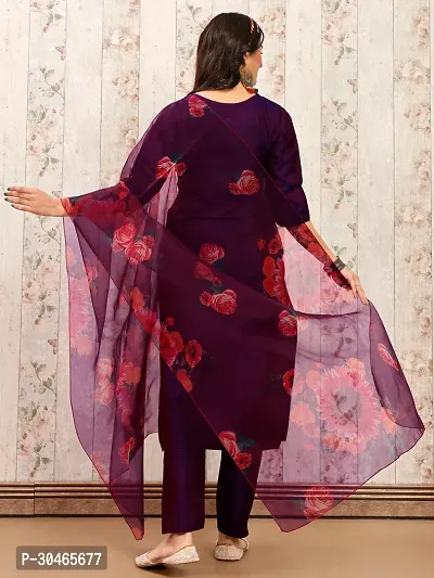 Stylish Purple Solid Art Silk Kurta Pant With Dupatta For Women-thumb2