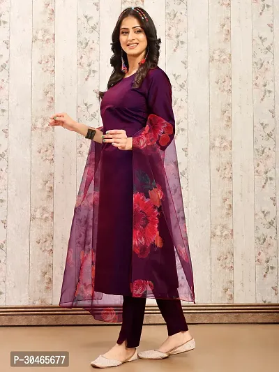 Stylish Purple Solid Art Silk Kurta Pant With Dupatta For Women-thumb3