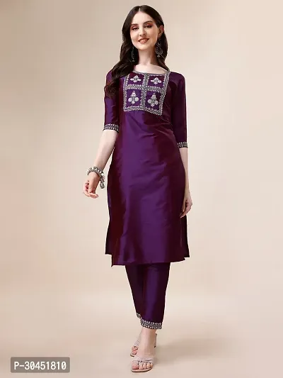 Elegant Magenta Embroidered Art Silk Kurta with Pant And Dupatta Set For Women