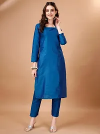 Elegant Blue Lace Border Art Silk Kurta with Pant And Dupatta Set For Women-thumb2