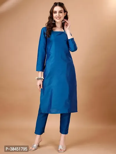 Elegant Blue Lace Border Art Silk Kurta with Pant And Dupatta Set For Women-thumb3