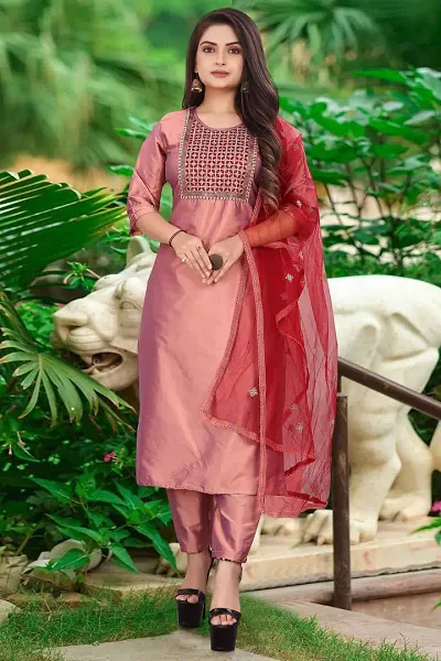 Fancy Art Silk Kurta Bottom And Dupatta Set For Women