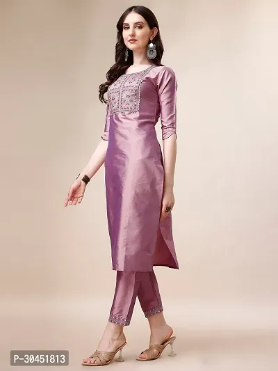 Elegant Pink Embroidered Art Silk Kurta with Pant And Dupatta Set For Women-thumb2