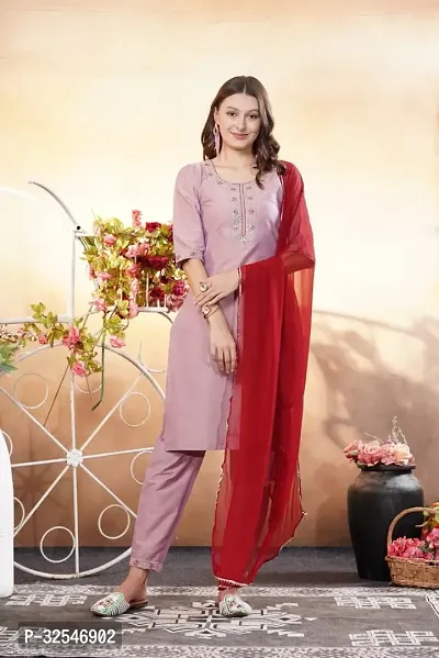 Stylish Pink Art Silk Embroidered Kurta Bottom and Dupatta Set For Women