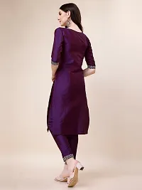 Elegant Magenta Embroidered Art Silk Kurta with Pant And Dupatta Set For Women-thumb1