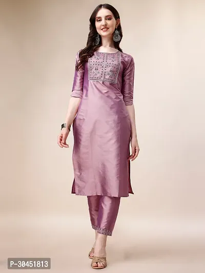 Elegant Pink Embroidered Art Silk Kurta with Pant And Dupatta Set For Women-thumb0