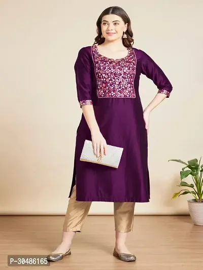 Stylish Purple Art Silk Kurta With Bottom Wear Set For Women-thumb0