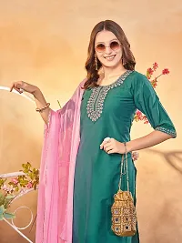 Stylish Green Art Silk Embroidered Kurta, Bottom and Dupatta Set For Women-thumb4