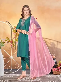 Stylish Green Art Silk Embroidered Kurta, Bottom and Dupatta Set For Women-thumb2