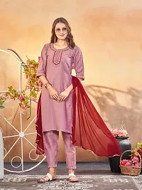 Stylish Pink Art Silk Embroidered Kurta, Bottom and Dupatta Set For Women-thumb3