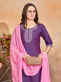 Stylish Purple Art Silk Embroidered Kurta, Bottom and Dupatta Set For Women-thumb3