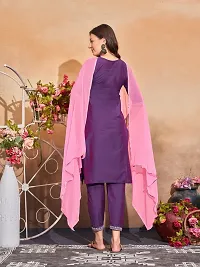 Stylish Purple Art Silk Embroidered Kurta, Bottom and Dupatta Set For Women-thumb4