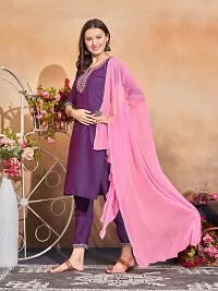 Stylish Purple Art Silk Embroidered Kurta, Bottom and Dupatta Set For Women-thumb2