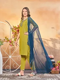 Stylish Olive Art Silk Embroidered Kurta, Bottom and Dupatta Set For Women-thumb4