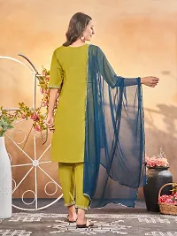 Stylish Olive Art Silk Embroidered Kurta, Bottom and Dupatta Set For Women-thumb1