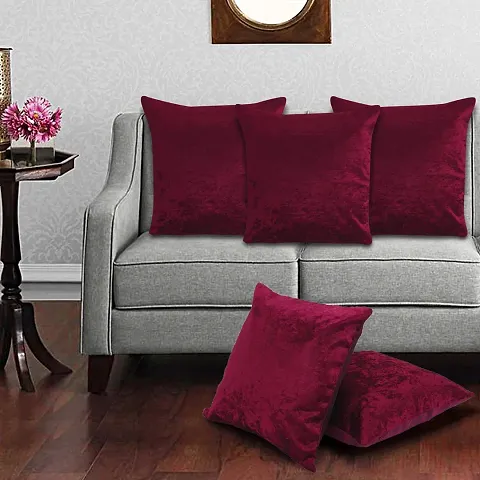 LASER WINGS Velvet Cushion Cover Set of 5 -16'X16' -Wine Red-Soft Pillow Covers Set Cushion Case for Sofa Bedroom Living-Room Chair Car, Cushion Cover