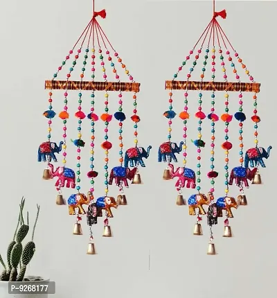 Multicolour Elephant With Pipe bharva wind chimes with sound for balcony door hangings chimes dreem catcher living room hall main dor home decore showpieceset of 2