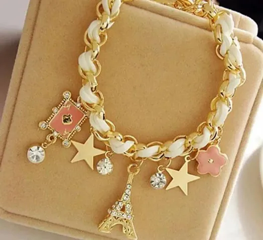 Studded Eiffel Tower Star Charms Adjustable Bracelet For Women And Girls