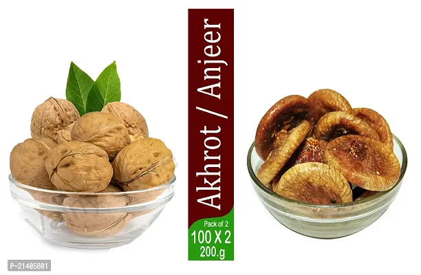Premium Dried Afghani Anjeer Dry Figs  Wlnuts Sabut Akhrot Combo Healthy Nuts Dry Fruits Combo Loaded with Protein, Vitamins  Minerals (Combo Pack of 2, 100 X 2 (200gm)