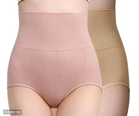 High Waist Shapewear with Anti Rolling Strip Tummy Control Tucker Panties Women Shapewear Pack OF 2 (Skin Pink) Size :-Small-thumb0