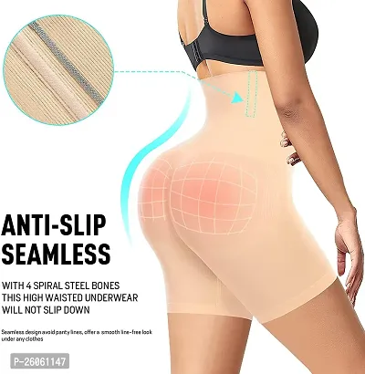 High Waist Shapewear with Anti Rolling Strip Tummy Control Tucker Wired Slimming Panties Women Shapewear (Pack OF 1) (Skin) Size :-Small-thumb3