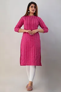 Pembe Presents Women's Designer Kantha Kurti Straight Regular Fit Kurti (Large, Pink)-thumb1