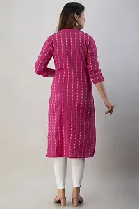 Pembe Presents Women's Designer Kantha Kurti Straight Regular Fit Kurti (Large, Pink)-thumb2