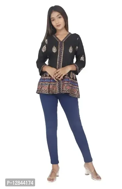 pembe Western Stylish Fashions Jaipuri Cotton Printed Top/Tunic for Women (XX-Large, Black)-thumb0