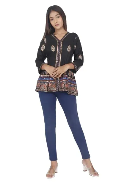 pembe Western Stylish Fashions Jaipuri Top/Tunic for Women (XX-Large, Black)