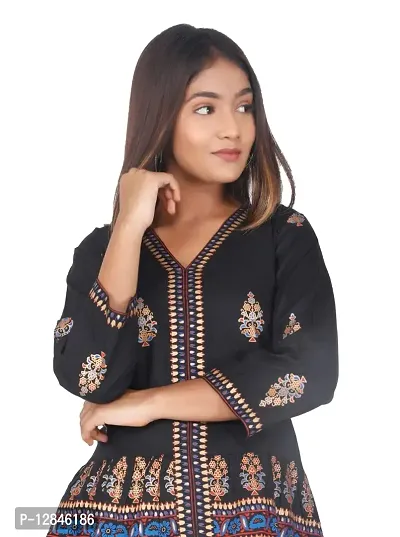 pembe Western Stylish Fashions Jaipuri Cotton Printed Top/Tunic for Women (Large, Black)-thumb2