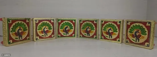 Multi Colour Handicraft Chowki 6 Pis Set Peacock